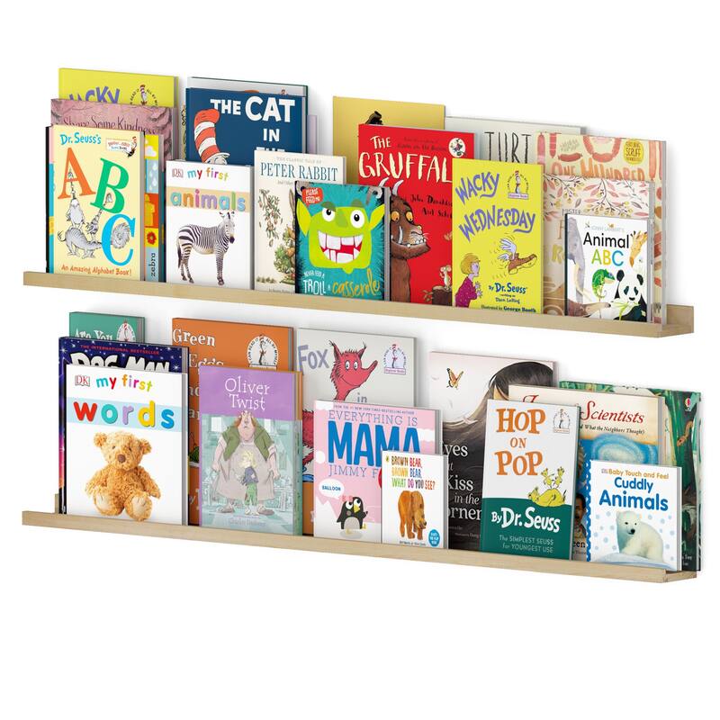 Wallniture Denver Natural Floating Shelves Picture Ledge Vinyl Display Bookshelf (Set of 2)