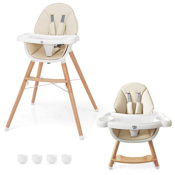 slide 2 of 18, Babyjoy Baby High Chair Wooden Feeding Chair with 4-Gear Tray & - See Details Beige