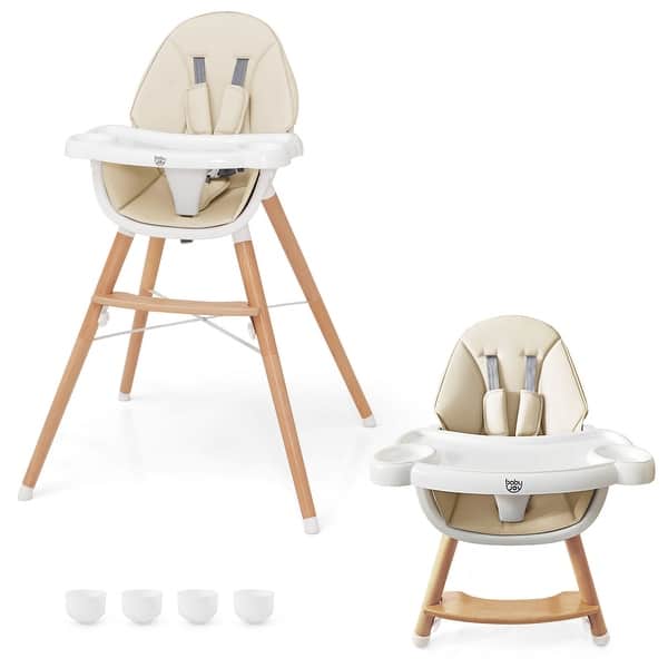 slide 2 of 27, Costway Baby High Chair Wooden Feeding Chair with 4-Gear Tray &