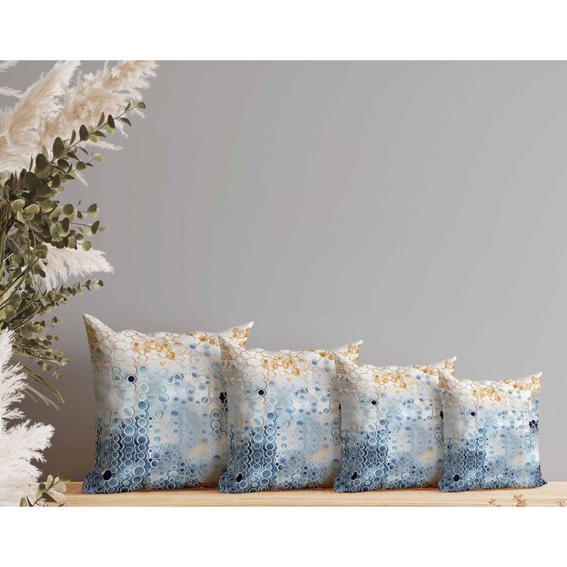 Water Ripples Faux Suede Reversible Throw Pillow Blue and Gold