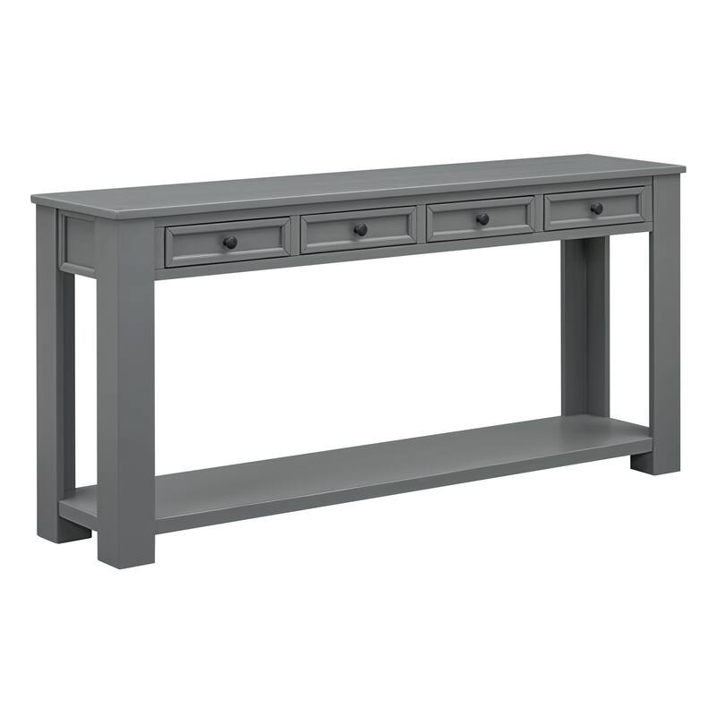 Rustic Wood Console Table Entry Hallway Table, 63" Rectangular Sofa Side Table with 4 Storage Drawers and Bottom Shelf