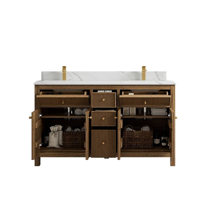 Willow Collections 60 in. W x 22 in. D Sonoma Teak Double Sink Bathroom Vanity with Countertop