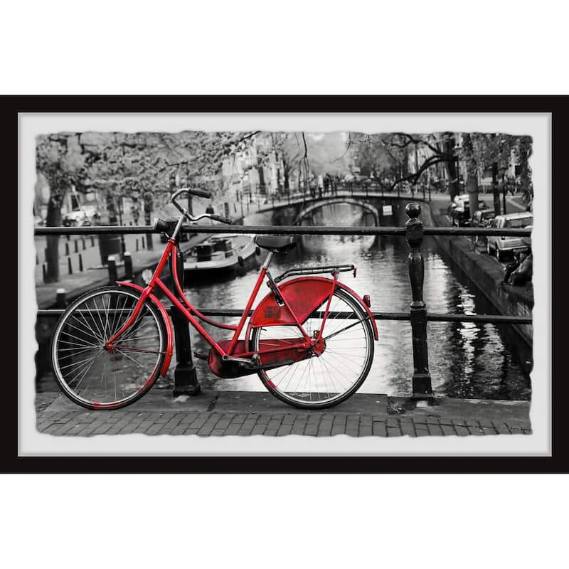 'Red Bicycle on the Bridge' Framed Painting Print