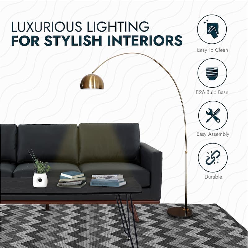 Floor Lamp with Black Marble Base and Metal Lamp Shade Arco Collection - 76"
