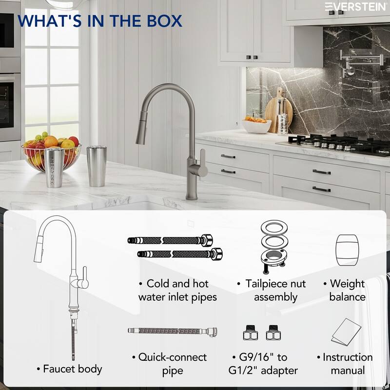 Single Handle Pull Down Kitchen Faucet with Sprayer Brass Swivels 360° Kitchen Faucet