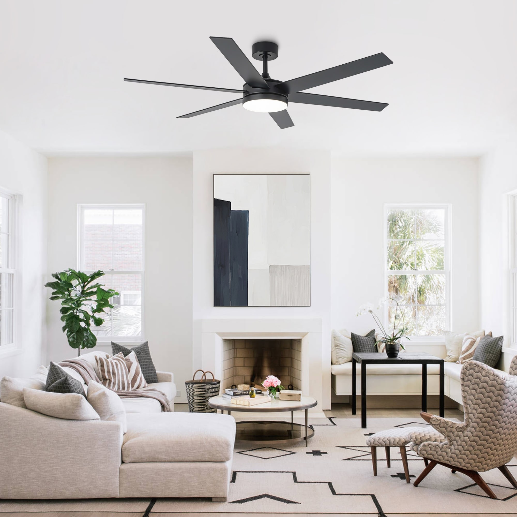 Vaczon 60-inch Modern Black Wood Integrated LED Indoor Smart