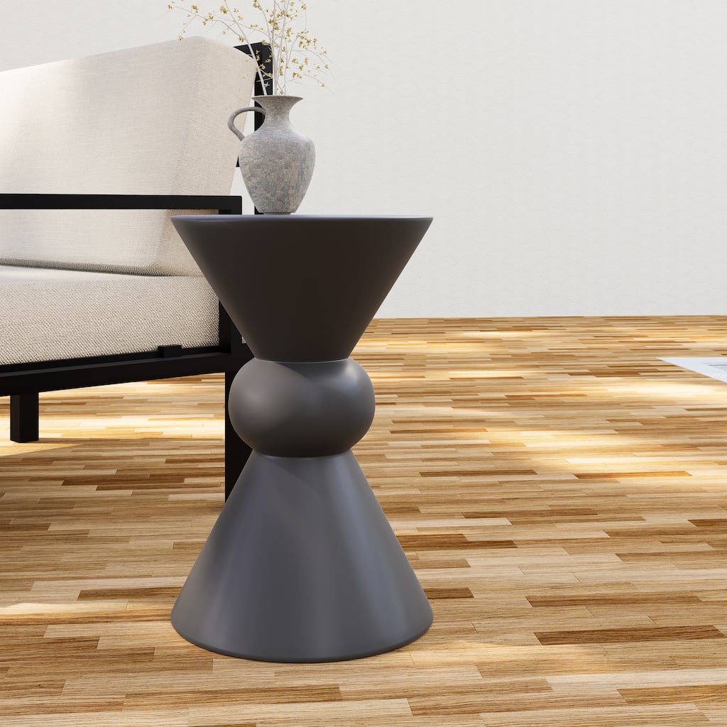 Modern Fiberstone Hourglass Side Table with Weather Resistant Design and Easy to Clean End Table for Indoor Outdoor