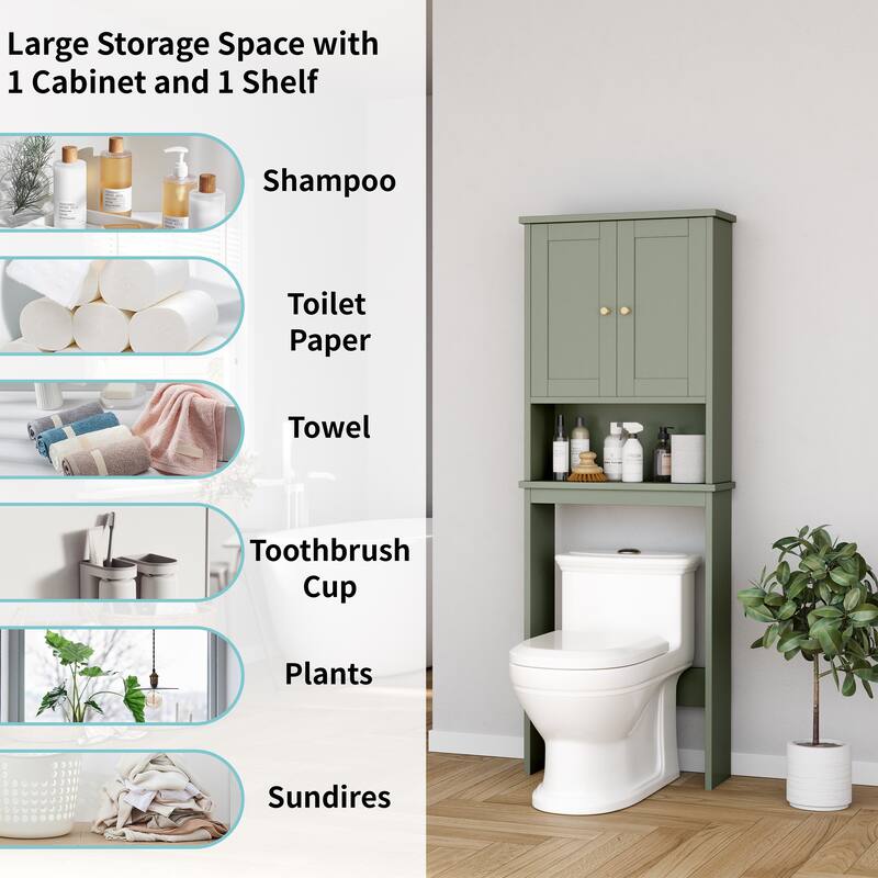 Futzca Over The Toilet Storage Cabinet with Adjustable Shelf & Glass Door - N/A