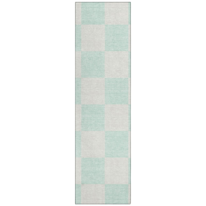 Machine Washable Indoor/ Outdoor Modern Checker Chantille Rug