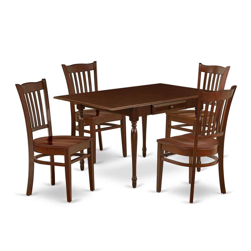 5-Piece Mahogany Finish Solid Wood Top - Dining Room Set - Seats 4