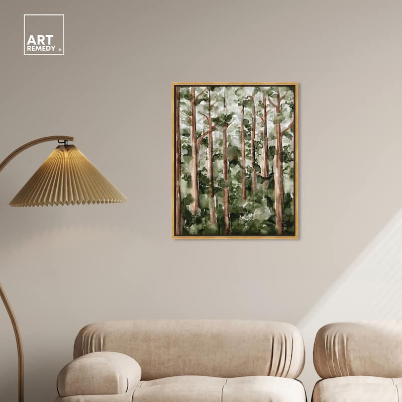 Art Remedy Wildy Forest Framed Landscape 1 Piece Canvas Wall Art Watercolor Style