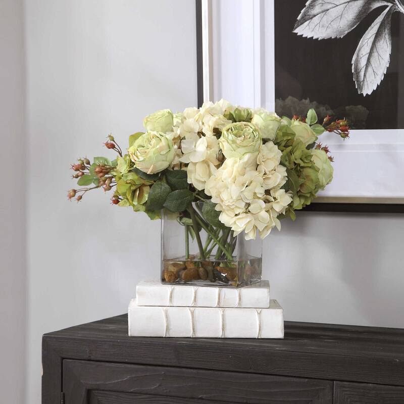 Uttermost Cecily 15" Wide Artificial Home Decor Hydrangea in Square - Cream / Green - Cream / Green