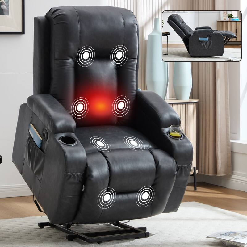 PU Infinite Position Power Lift Recliner with Massage, Heat & USB Charging - 350 LB Capacity