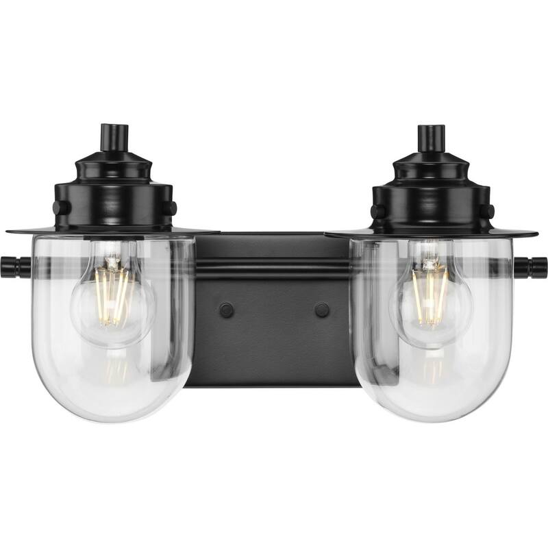 Northlake Collection Two-Light Matte Black Clear Glass Transitional Bath Light - 15.5 in x 7.5 in x 8 in