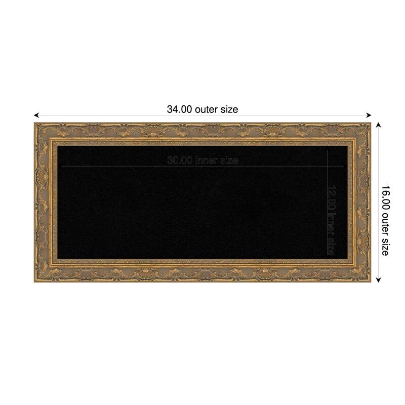Filigree Gold Framed Cork Board - Bulletin Board, Organization Board, Pin Board - Black - 34 x 16 in