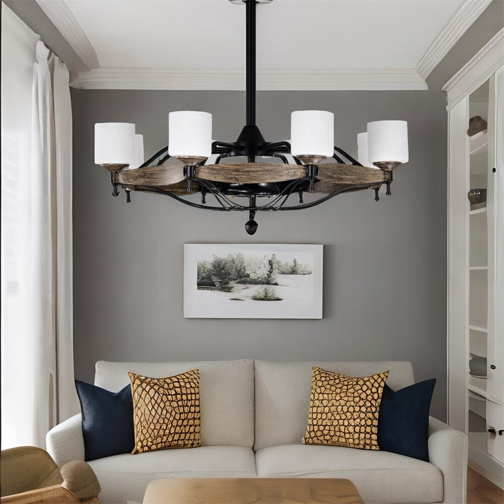 8 Lights Matte Black Ceiling Fan with Timing Function N/A Bed Bath