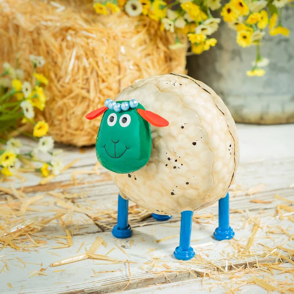 7.5 in. Metal Portly Sheep Garden Statue