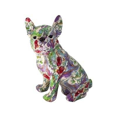 Interior Illusions Plus Sitting Retro Flower French Bulldog Ears Up Dog - 8" tall