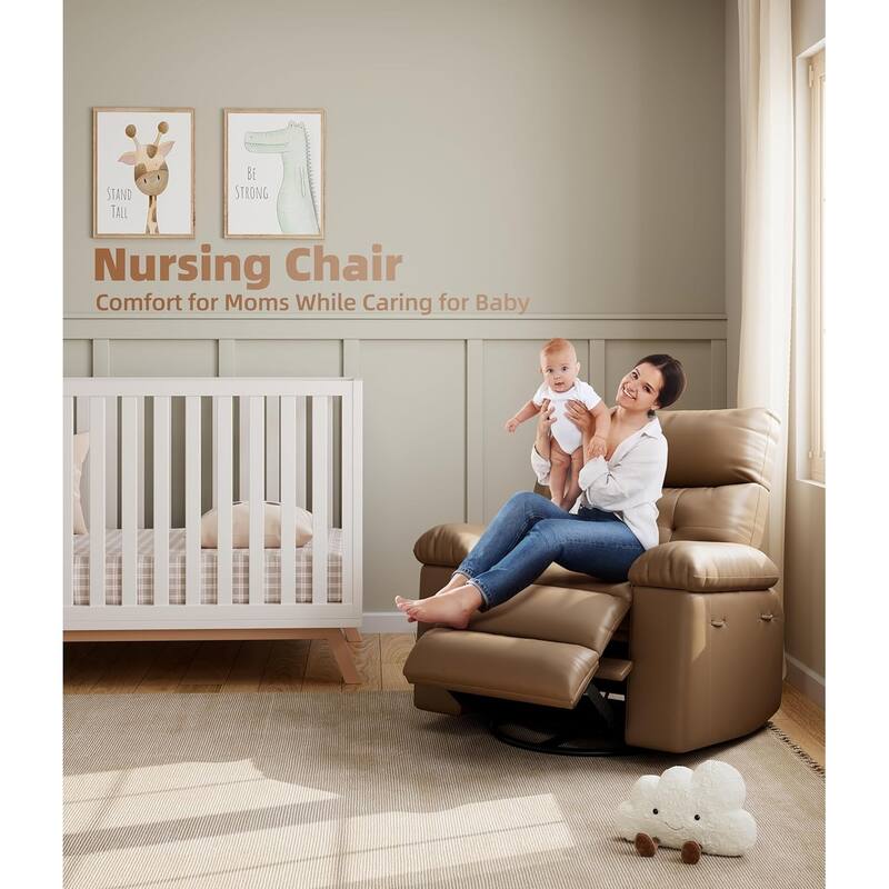 27" Oversized PU Leather Massage Recliner with Heat & Vibration, Cup Holders, Side Pockets, Wood Frame