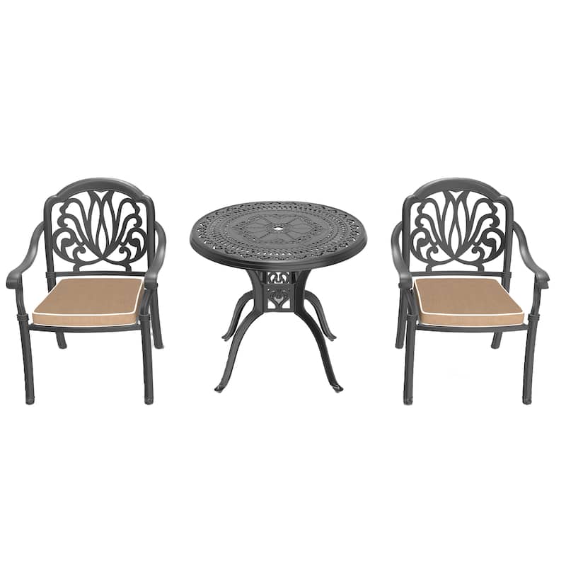 3/5-Piece Cast Aluminum Outdoor Dining Set with 31.5 in. Round Table and Seat Cushions