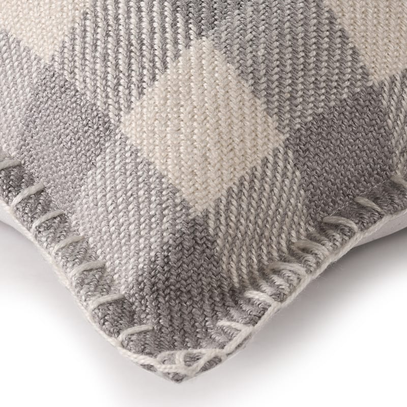 Hand Woven Checkered Square Outdoor Patio Throw Pillow - 20" - Gray and White