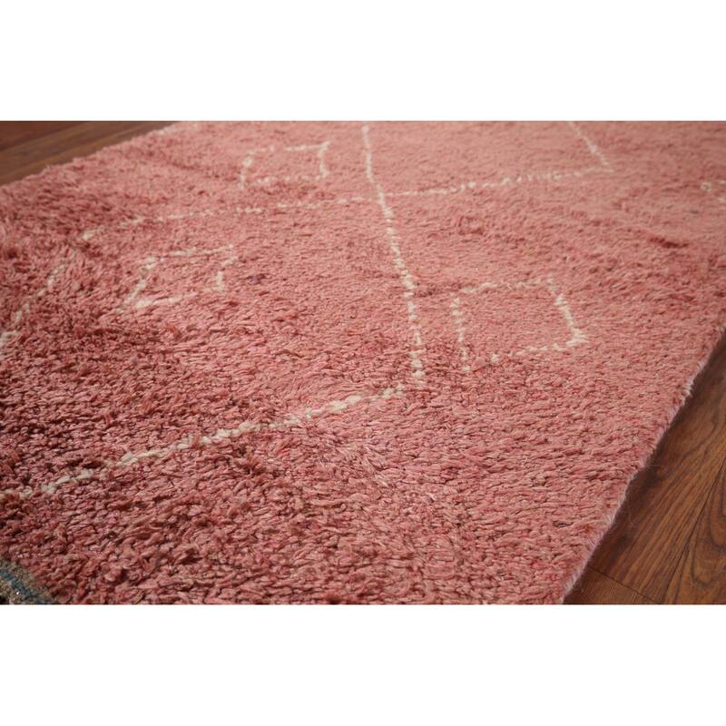 Moroccan Accent Rug Hand-Knotted Geometric Wool Carpet - 3'0" x 5'2"