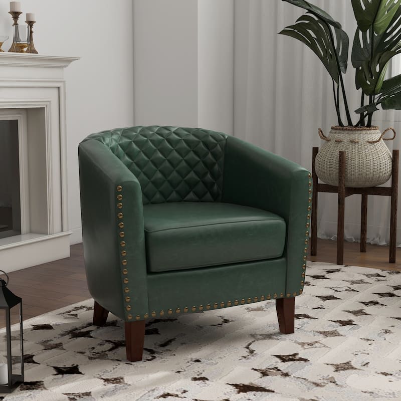 Ethan Accent Chair Barrel PU Leather with Nailhead Trim