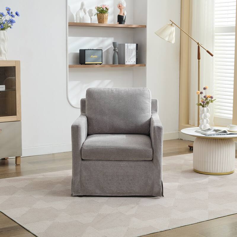 29.92'' Swivel Accent Chair, Upholstered Skirted Swivel Chair with Removable Back Cushion, 360 Degree Comfy Armchair