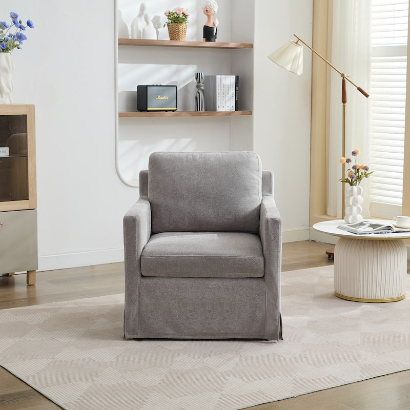 Swivel Accent Chair, Upholstered Skirted Swivel Chair with Removable Back Cushion, 360 Degree Comfy Armchair