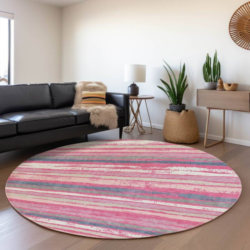 Premium Washable Super Soft Stripe Mayfield Rug - Pink - 8' x 8'
