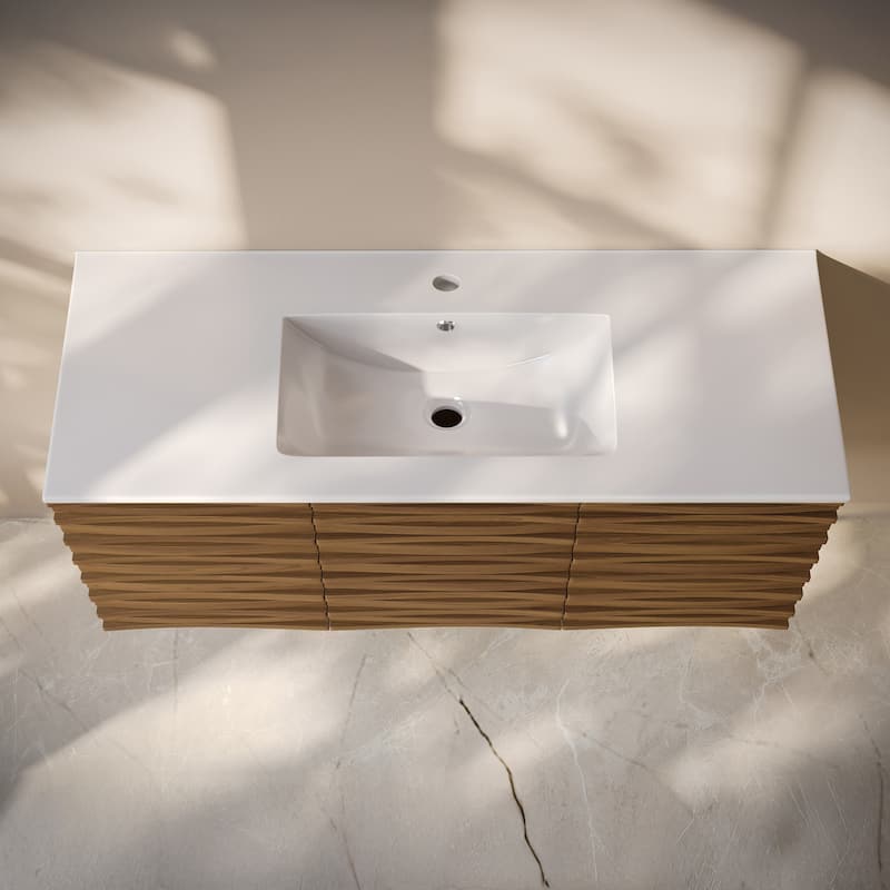 Cascade 48" Wall-Mounted Bathroom Vanity In Brown Oak With Sink Top - 48