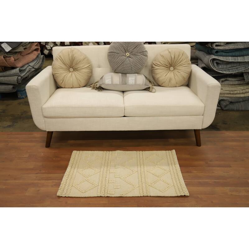 Hand Knotted Oriental 100% Wool Carpet Modern Geometric Beige & Ivories Modern Gotti Design Area Rug - 3' 0'' X 2' 0''