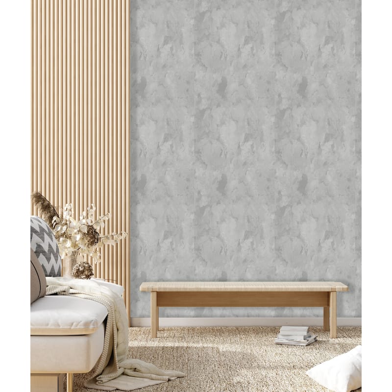 Silver Gray Faux Slat Wooden Planks Embossed Striped Wood Wallpaper - Double Roll