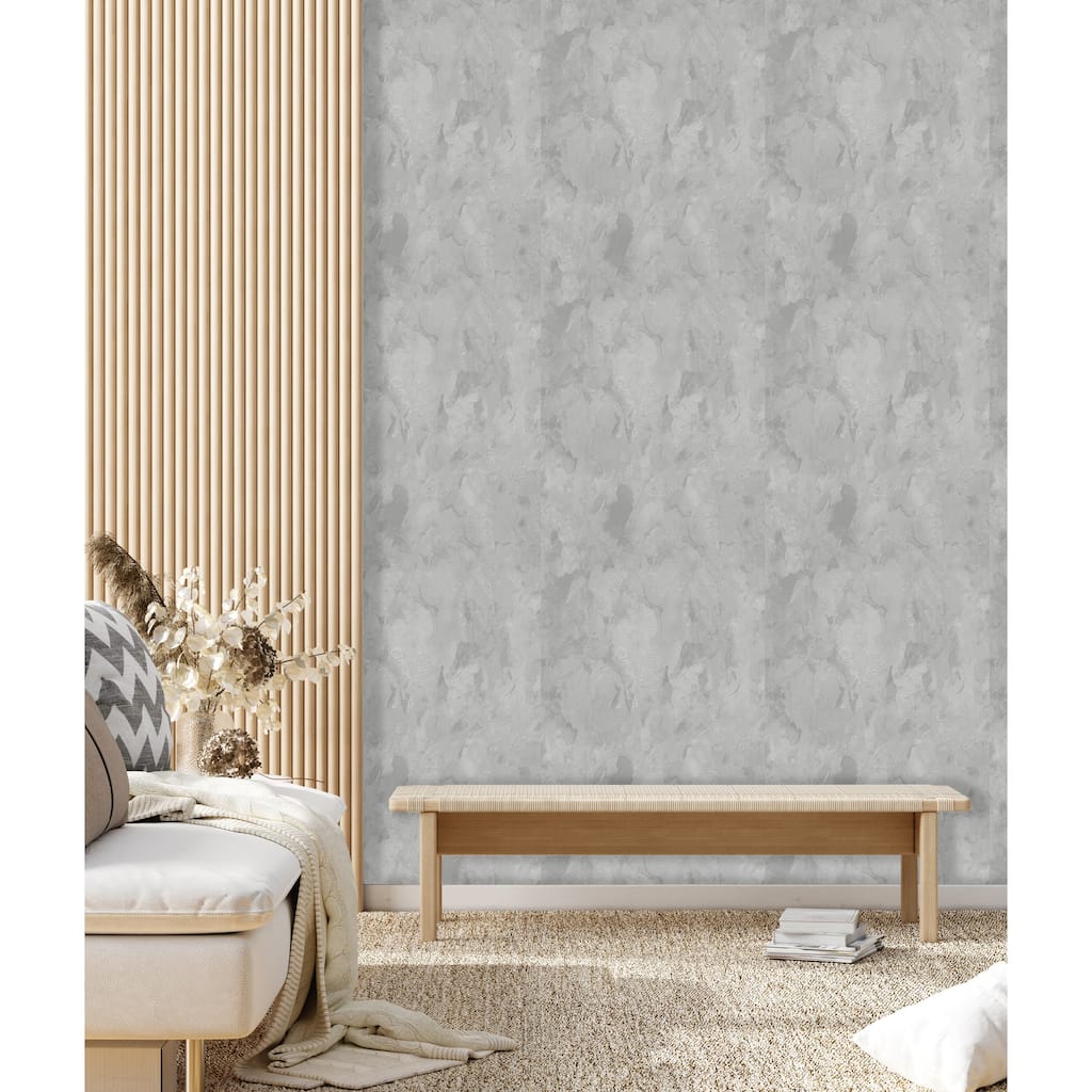 Silver Gray Faux Slat Wooden Planks Embossed Striped Wood Wallpaper - Double Roll
