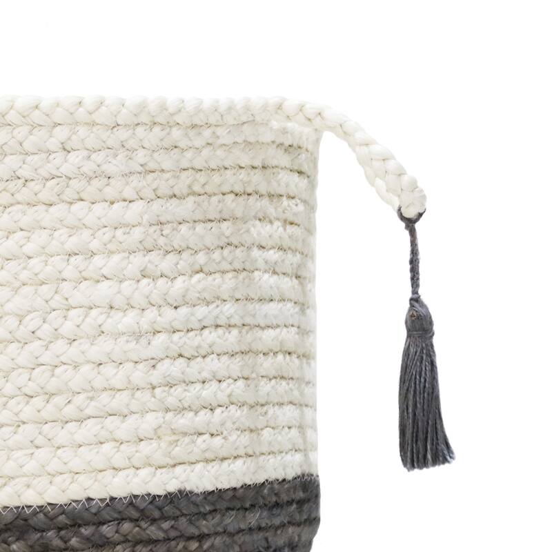Sevita Two-Tone Off-White Jute Decorative Storage Basket with Handles