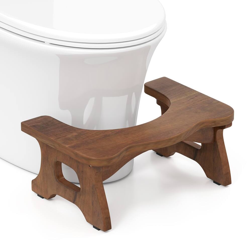Gymax Teak Wood Toilet Stool 7'' Squatting Potty Stool for Adults &