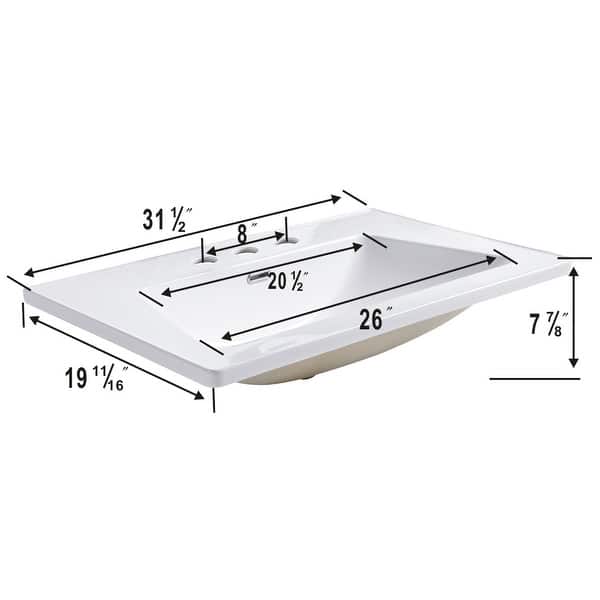 31.5" Lydia White Rectangular Drop In Bathroom Sink with Overflow and 8" Widespread Faucet Holes
