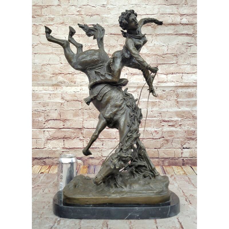 Female Horseback Rider Cowgirl Being Thrown Off Horse - Western Bronze Sculpture By Milo