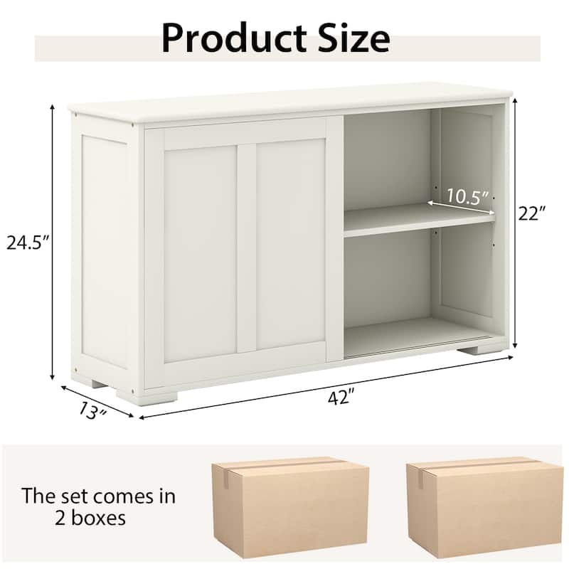 2 PCS Stackable Buffet Sideboard with Sliding Doors & Adjustable Shelf