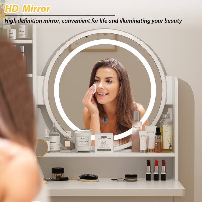 Makeup Vanity Dressing Table, Vanity Mirror with Lights and Table Set - 52"H