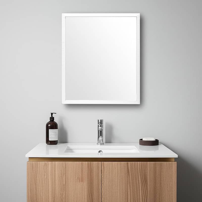HomeRoots 32" White Framed Bathroom Vanity Mirror - 25.50 in. x 31.50 in. x 1.75 in. - 25.50 in. x 31.50 in.  x 1.75 in.