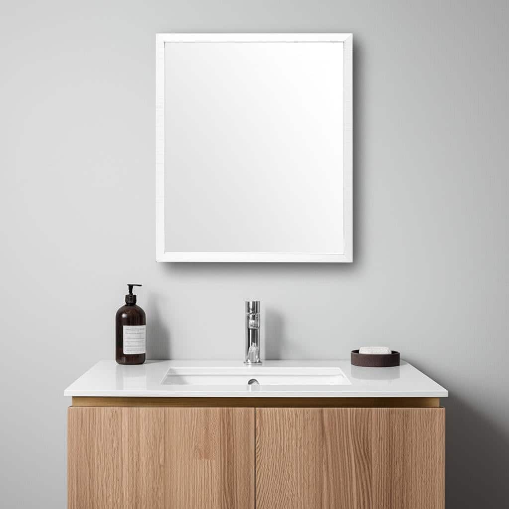 HomeRoots 32" White Framed Bathroom Vanity Mirror - 25.50 in. x 31.50 in. x 1.75 in.