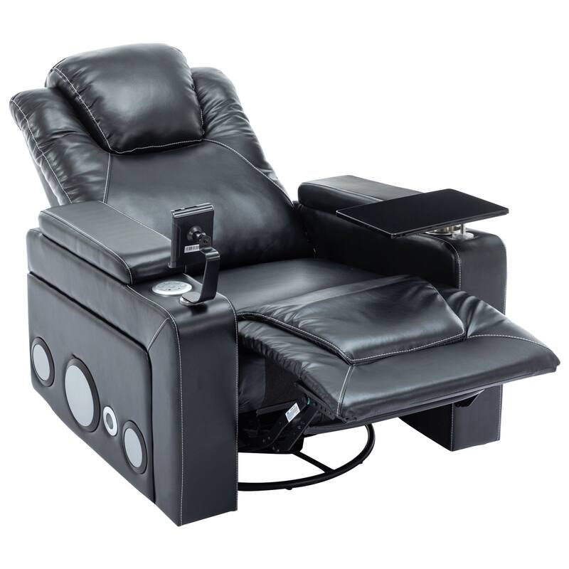 270 Degree Swivel PU Leather Power Recliner Individual Seat Home Theater Recliner with Surround Sound， Removable Tray Table