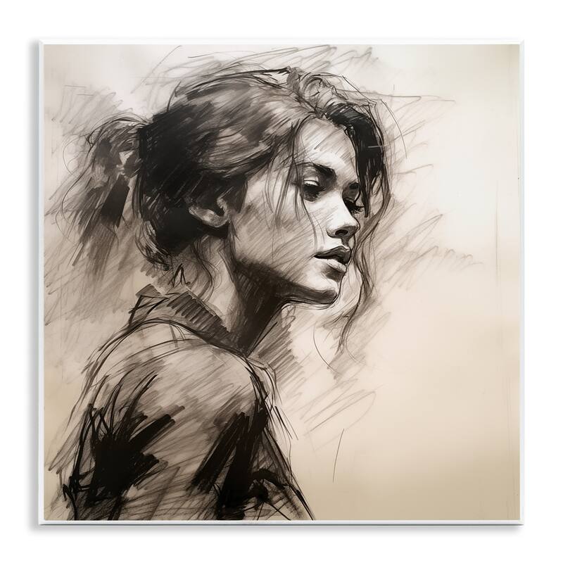 Stupell Traditional Sketch Portrait of Woman Wall Plaque Art Design By Heidi Kuntz - 12 x 12