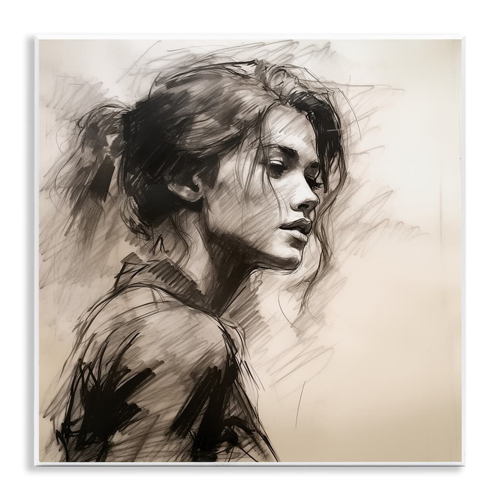 Stupell Traditional Sketch Portrait of Woman Wall Plaque Art Design By Heidi Kuntz