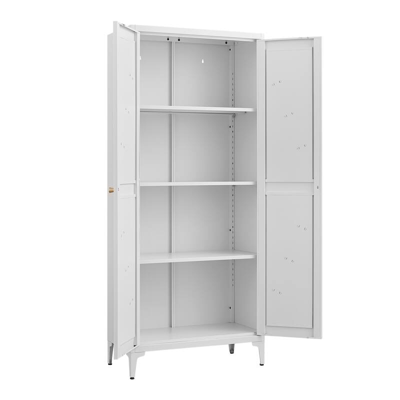 2 Doors Metal Storage Cabinet Kitchen Pantry Cabinet With Adjustable Shelves Tall Steel Cabinet Locker
