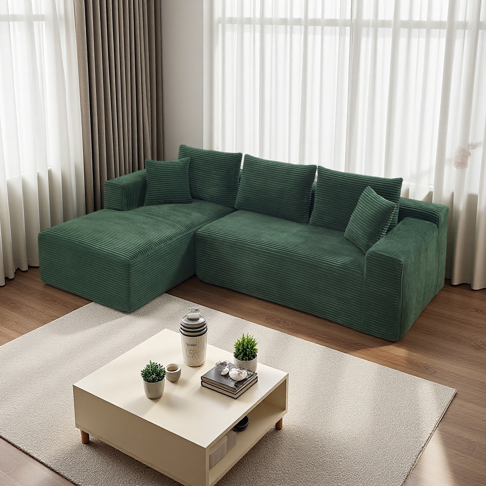 108.7" Corduroy L-Shaped Sectional Sofa with Right Chaise & Memory Foam (2-Seater)