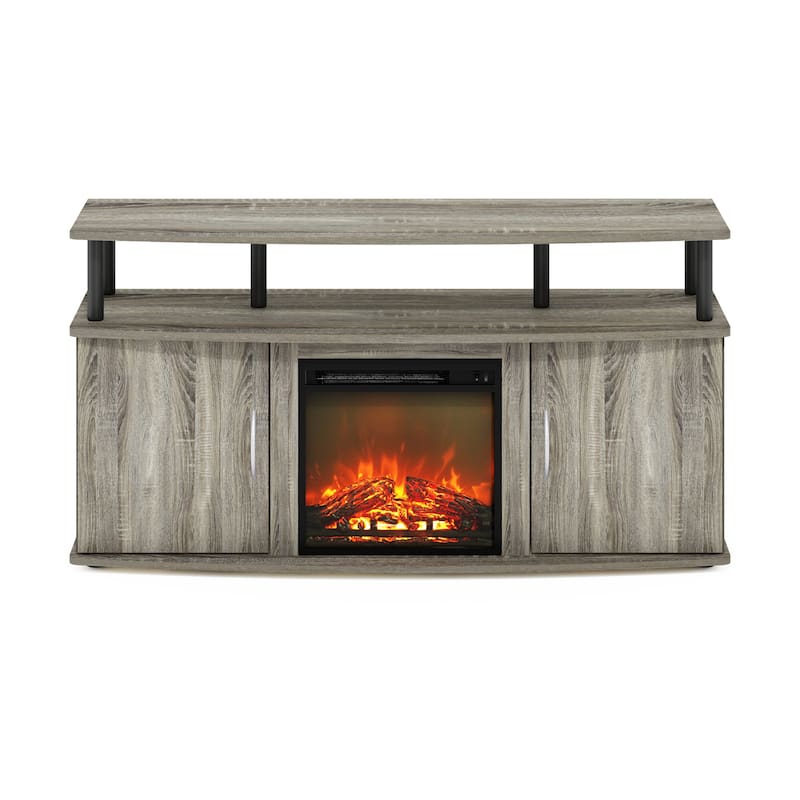 Furinno Jensen Living Room Fireplace Entertainment Center with Doors Storage Cabinet for TV up to 55 Inch