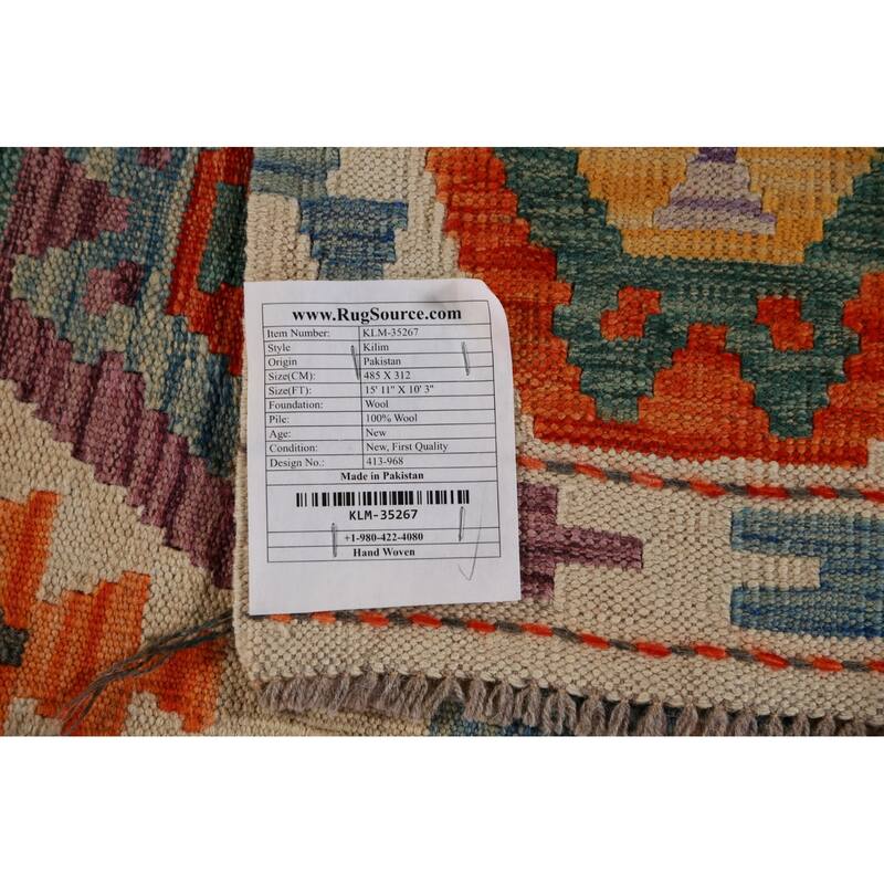 Geometric Kilim Oriental Large Rug Flatweave Bedroom Wool Carpet - 10'3"x 15'11"