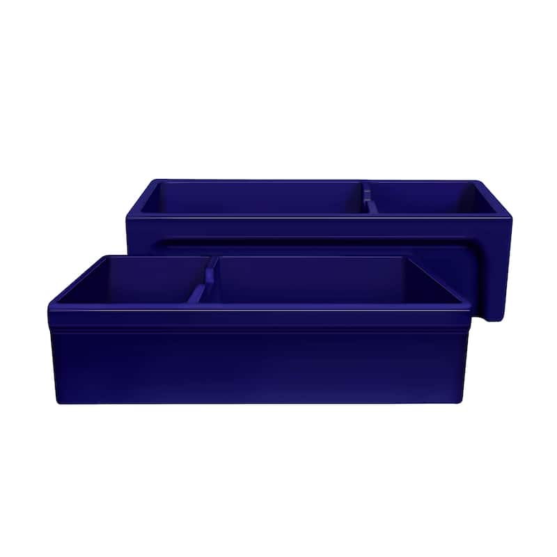 Large reversible double bowl fireclay kitchen sink - Blue